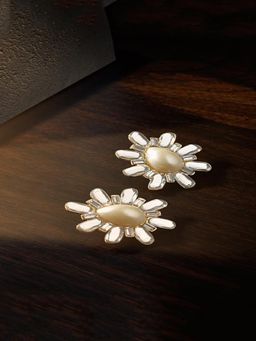 Estele - Gold Plated Mirror Stone Earring with Pearl for Women