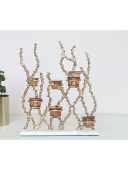 HomeTown - Nyra Metal Glass and Marble Modern Candle Holder In Gold (Set of 8)