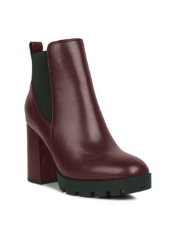 London Rag - Burgundy Bolt Block Heeled Chelsea Boots