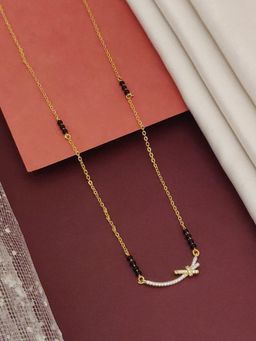 Abdesigns - Gold Plated American Diamond Studded And Beaded Mangalsutra Set White