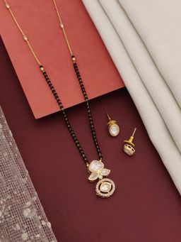 Abdesigns - Gold Plated American Diamond Kundan Mangalsutra With Earrings White