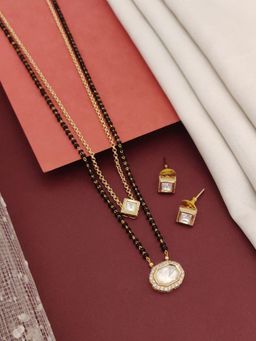 Abdesigns - Gold Plated American Diamond Kundan Mangalsutra With Earrings White