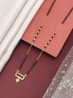 Abdesigns - Gold Plated Diamond Black Bead Mangalsutra For Women White