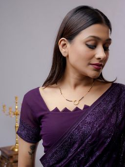 Abdesigns - Gold Plated Diamond Black Bead Mangalsutra For Women White