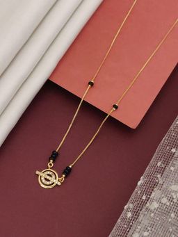 Abdesigns - Gold Plated Diamond Black Bead Mangalsutra For Women White