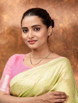 Abdesigns - Gold Plated Diamond Black Bead Mangalsutra For Women White