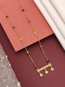 Abdesigns - Gold Plated American Diamond Studded And Beaded Mangalsutra White