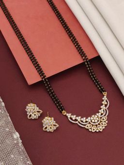 Abdesigns - Gold Plated American Diamond Studded And Beaded Mangalsutra With Earrings White