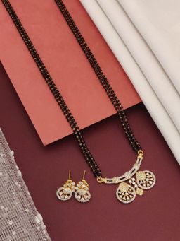 Abdesigns - Gold Plated American Diamond Studded And Beaded Mangalsutra With Earrings White