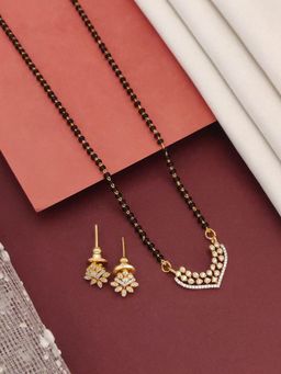 Abdesigns - Gold Plated American Diamond Studded And Beaded Mangalsutra With Earrings White