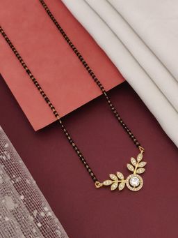 Abdesigns - Gold Plated American Diamond Studded And Beaded Mangalsutra White