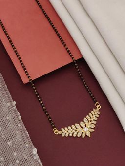 Abdesigns - Gold Plated American Diamond Studded And Beaded Mangalsutra White