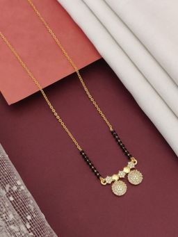 Abdesigns - Gold Plated American Diamond Studded And Beaded Mangalsutra White