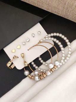 Abdesigns - Set Of 6 Gold-Plated Contemporary Studs Earrings White