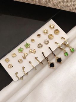 Abdesigns - Set Of 12 Gold-Plated Contemporary Studs Earrings Multi-Color