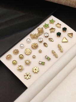 Abdesigns - Set Of 16 Gold-Plated Contemporary Studs Earrings Multi-Color