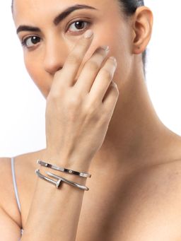 Sukkhi - Stainless Steel Openable Kada Bracelet Combo for Women Silver