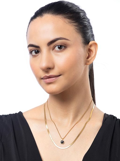 Sukkhi Stainless Steel Double Chain Necklace for Women Black