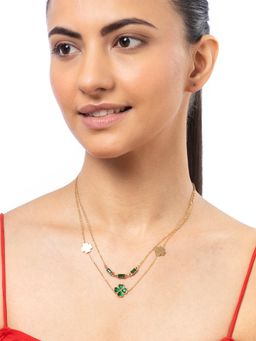 Sukkhi - Stainless Steel Double Chain Pendant Necklace for Women Green
