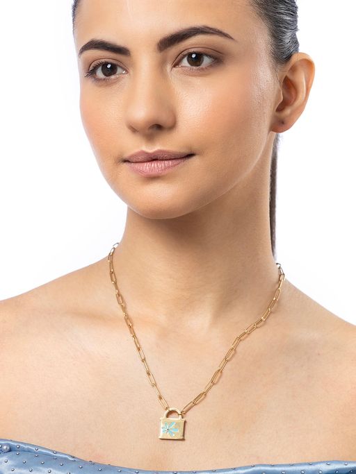 Sukkhi Stainless Steel with Lock Pendant Chain Necklace for Women