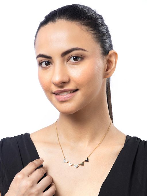 Sukkhi Stainless Steel Black White Chain Pendant Necklace for Women
