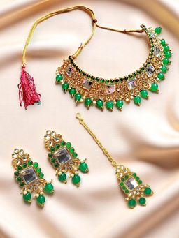 Accessher - Gold Plated Green Pearl Choker Necklace Set for Women