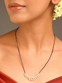 Abdesigns - Sophisticated Rose Gold Plated American Diamond Studded Mangalsutra Set White