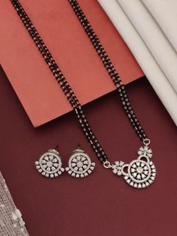 Abdesigns - Silver Plated American Diamond Studded And Beaded Mangalsutra With Earrings White