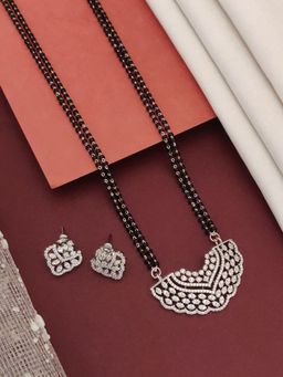 Abdesigns - Silver Plated American Diamond Studded And Beaded Mangalsutra With Earrings White