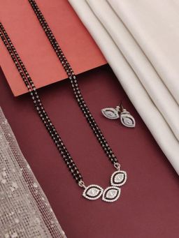 Abdesigns - Silver Plated American Diamond Studded And Beaded Mangalsutra With Earrings White