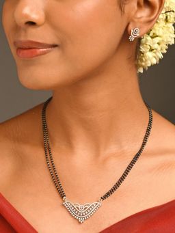 Abdesigns - Sophisticated Silver Plated American Diamond Mangalsutra With Pair Of Earrings White