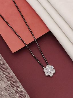 Abdesigns - Silver Plated American Diamond Studded And Beaded Mangalsutra