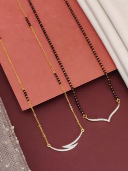 Abdesigns - Set Of 2 Gold Plated Ad Studded And Beaded Mangalsutra Jewellery For Women White