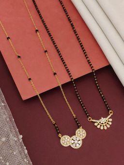 Abdesigns - Set Of 2 Gold Plated Ad Studded And Beaded Mangalsutra Jewellery For Women White