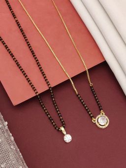 Abdesigns - Set Of 2 Gold Plated Ad Studded And Beaded Mangalsutra Jewellery For Women White