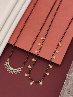 Abdesigns - Set Of 2 Gold Plated Ad Studded And Beaded Mangalsutra Jewellery For Women White