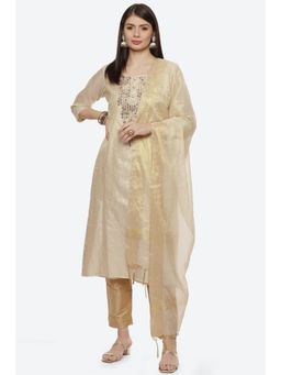 Biba - Beige Silk Unstitched Suit (Set of 3)