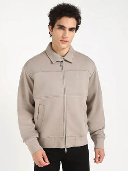 Calvin Klein - Men Solid Relaxed Fit Cotton Taupe Sweatshirt