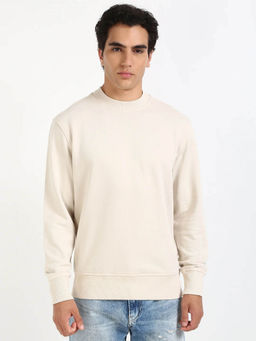 Calvin Klein - Men Solid Relaxed Fit Cotton Off White Sweatshirt