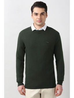 Peter England - Men Green Textured Crew Neck Sweater