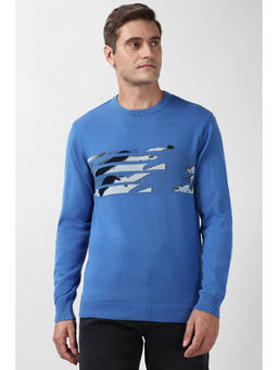 Peter England - Men Blue Print Crew Neck Sweater