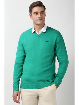 Peter England - Men Green Solid V Neck Sweater