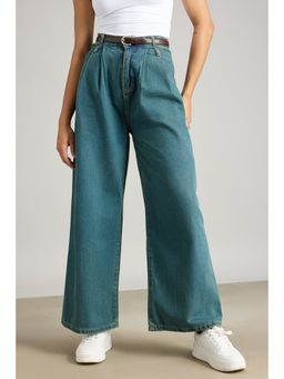 FREAKINS - Double Belted Denim Wide Leg Jeans