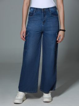 High Star - Women 90's baggy High-Rise Clean Look Light Fade Cargo Style Cotton Jeans