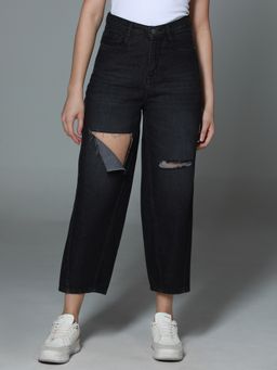 High Star - Women Slouchy Fit High-Rise Slash Knee Light Fade Cotton Jeans