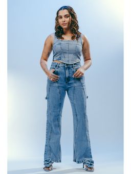 FREAKINS - Wavy Seamed Light Washed Jeans