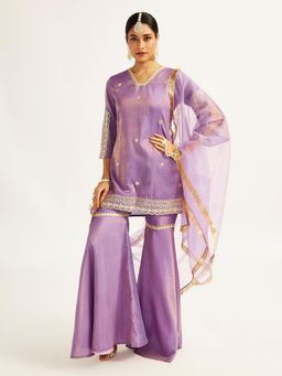 Vastramay - Women Lavender Sequinned Kurta with Sharara & Dupatta (Set of 3)