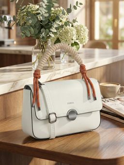 ESBEDA - Off White Colour Metro knot Handbag with Detachable Strap For Women's (Medium)