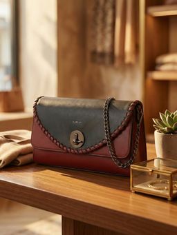 ESBEDA - Maroon Black Colour Luna Stitch Flap Sling bag For Women's (Medium)