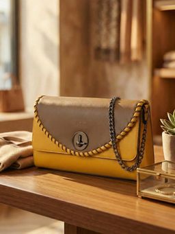 ESBEDA - Yellow Tan Colour Luna Stitch Flap Sling bag For Women's (Medium)